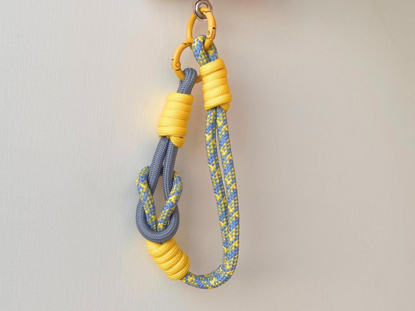 NEW Handmade DuoTone Color-Block Rope Phone Wristlet in Yellow&Blue Blend-Vibrant, Universal fit phone strap.bag charm.Best festive gifts