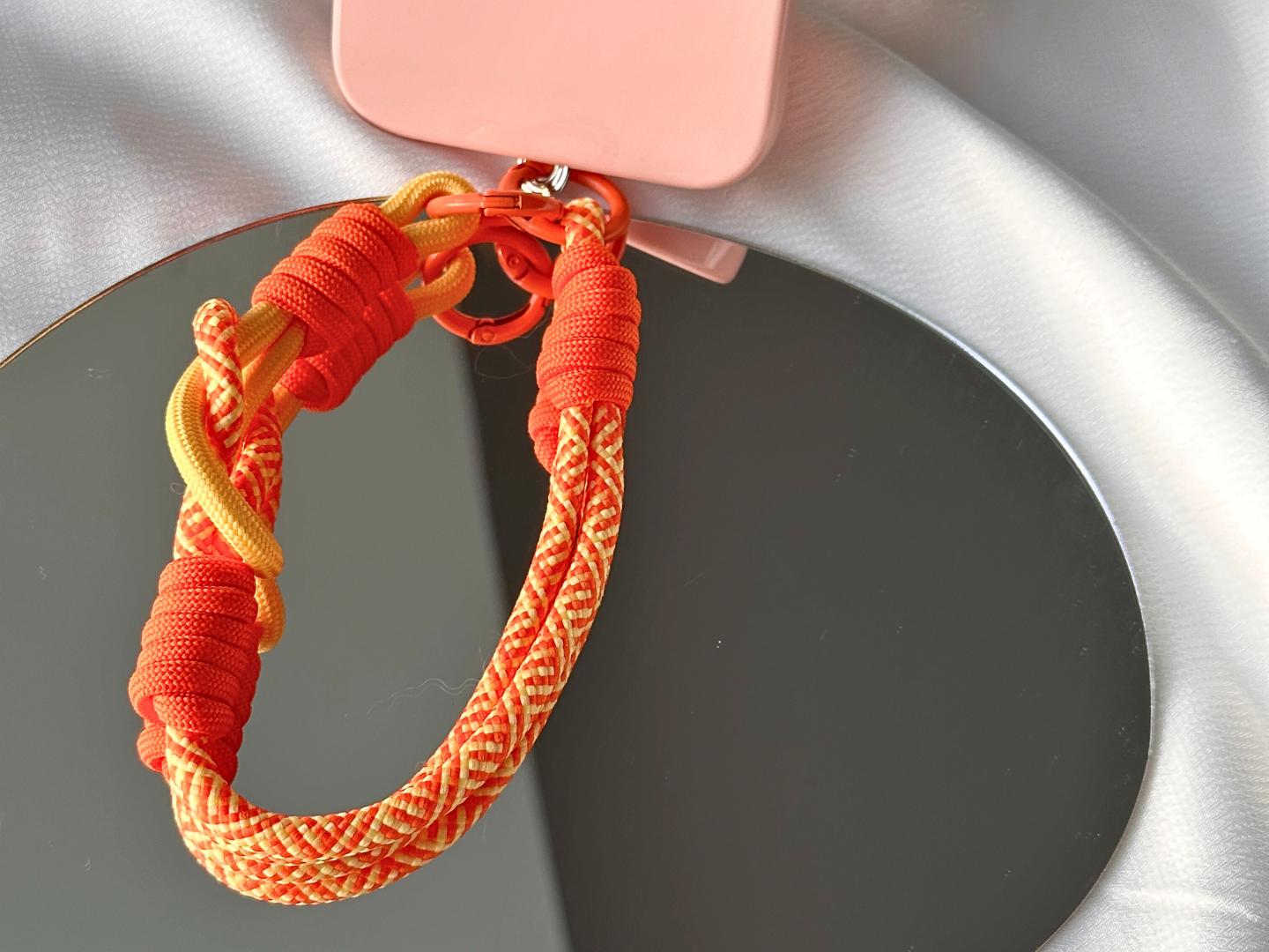 NEW Handmade DuoTone Color-Block Rope Phone Wristlet in Orange&yellow Blend-Vibrant, Universal fit phone strap.bag charm.Best festive gifts