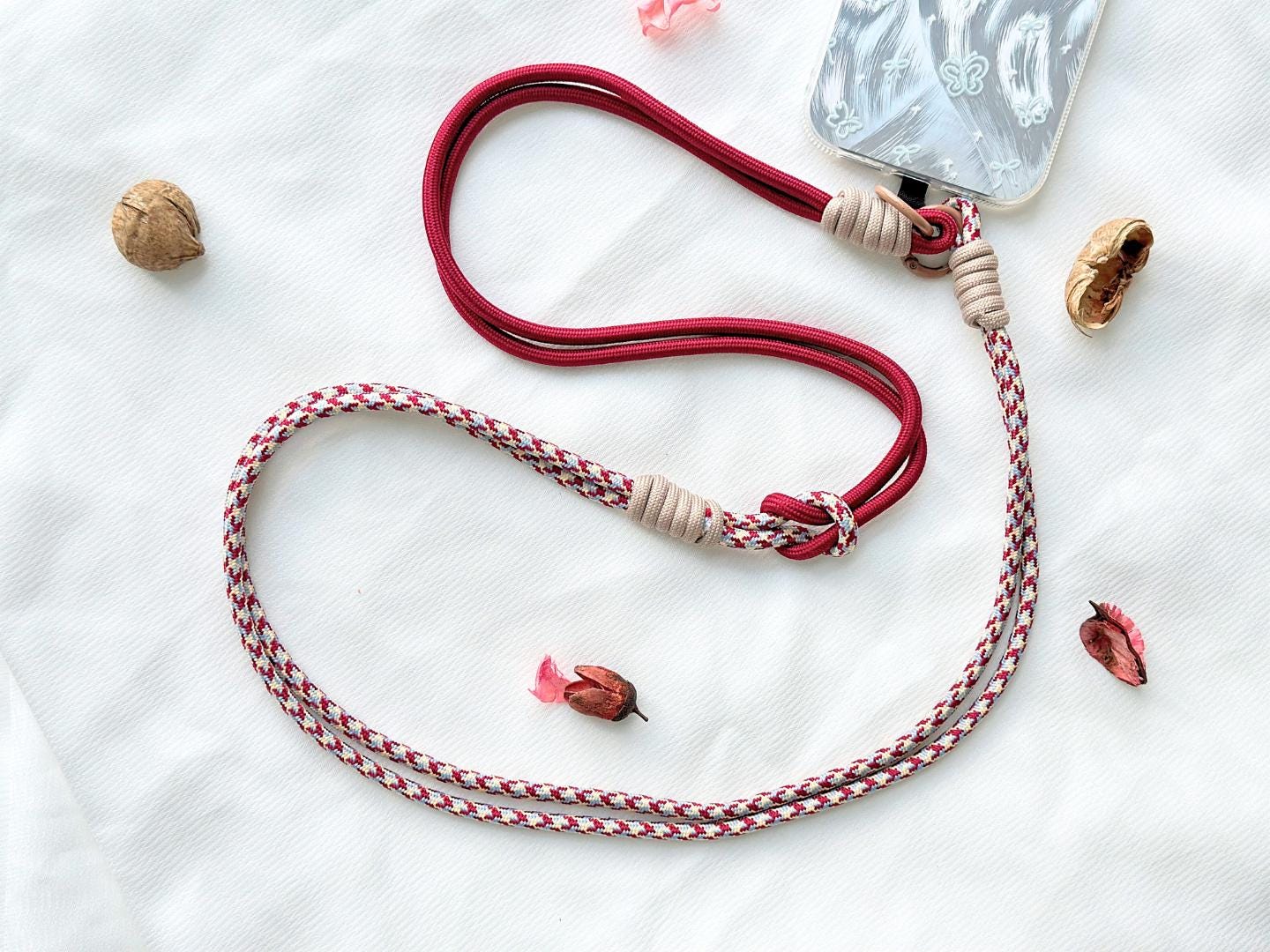 Handmade Rope Crossbody Phone strap.Christmas gift.Rope strap in 3 colors-Vibrant, Universal fit phone strap.festive gift.