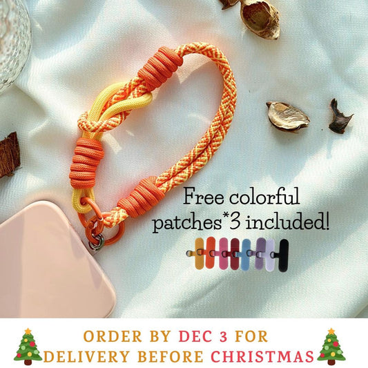 NEW Handmade DuoTone Color-Block Rope Phone Wristlet in Orange&yellow Blend-Vibrant, Universal fit phone strap.bag charm.Best festive gifts