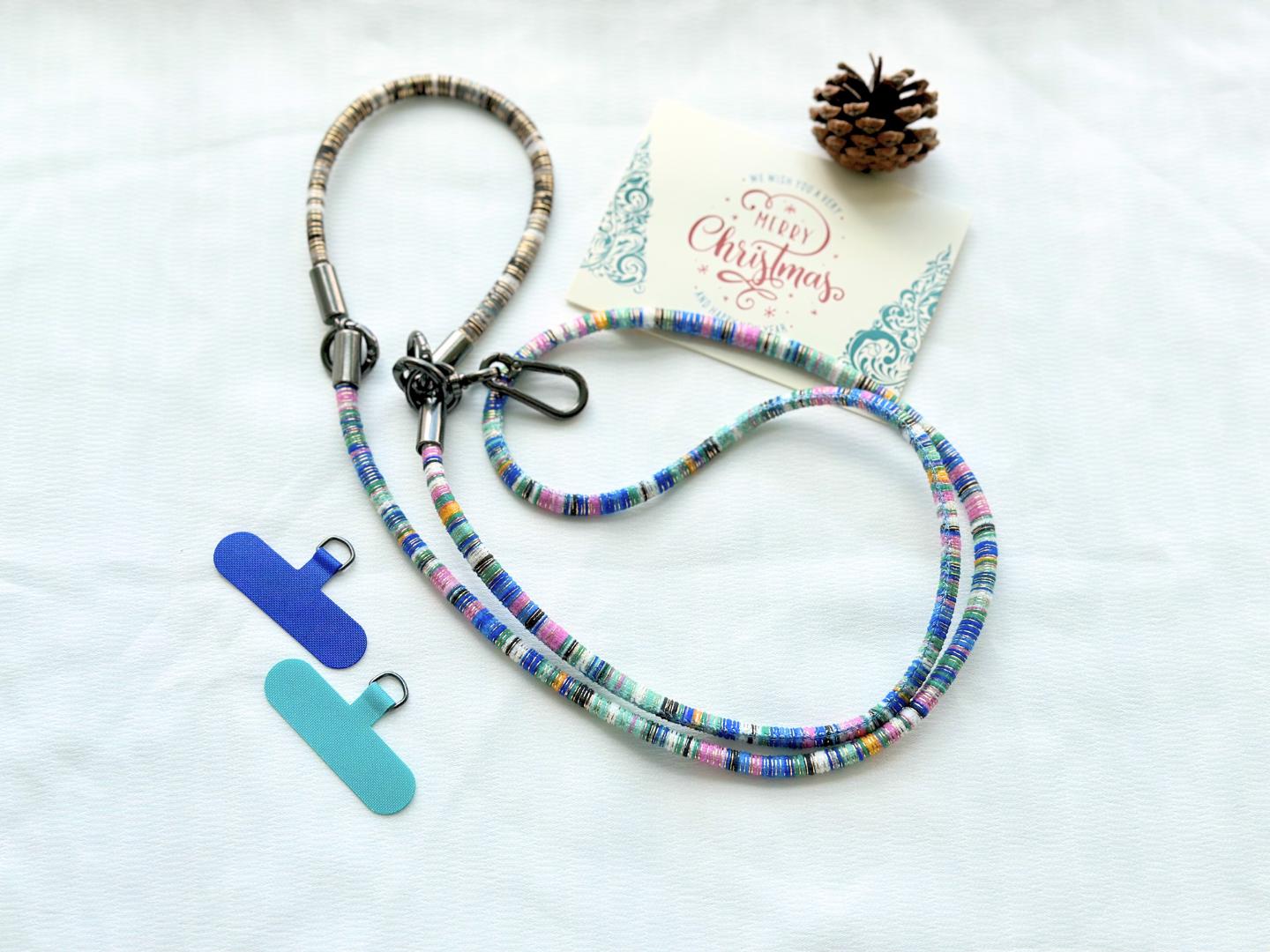 Cozy 2-in-1 Crossbody Phone Strap and Wristlet-Handmade, Durable, Adjustable,Retro Design in Blue&Pink,Perfect Christmas Gift for everyone