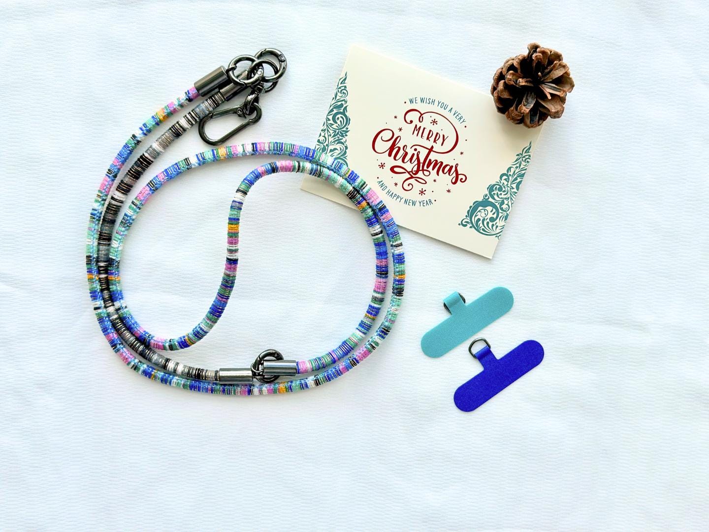 Cozy 2-in-1 Crossbody Phone Strap and Wristlet-Handmade, Durable, Adjustable,Retro Design in Blue&Pink,Perfect Christmas Gift for everyone