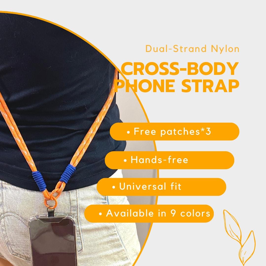Orange crossbody Dual-strand Phone strap. Christmas gift for everyone.Handmade shoulder strap.Universal fit.Anti-theft strap.Phone Tether.