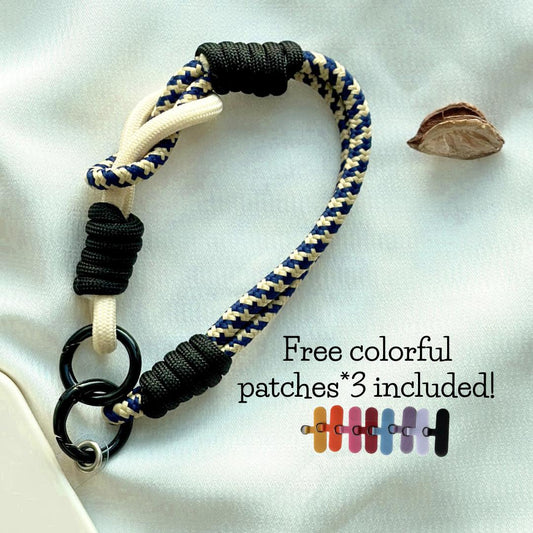 NEW Handmade DuoTone Color-Block Rope Phone Wristlet in White-Blue Camo Black-Vibrant, Universal fit phone strap.bag charm.Best festive gift