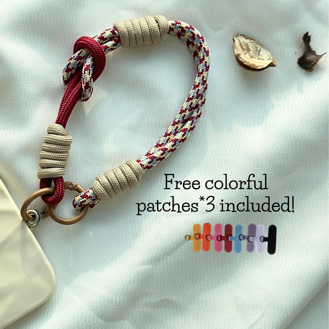 NEW Handmade DuoTone Color-Block Rope Phone Wristlet in Wine Red Camo Blend-Vibrant, Universal fit phone strap.bag charm.Best festive gift.