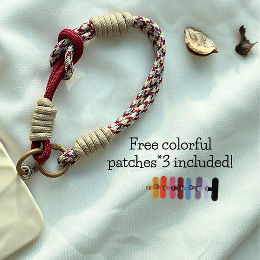 NEW Handmade DuoTone Color-Block Rope Phone Wristlet in Wine Red Camo Blend-Vibrant, Universal fit phone strap.bag charm.Best festive gift.