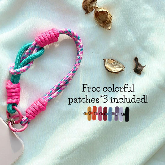 NEW Handmade DuoTone Color-Block Rope Phone Wristlet in Teal and Rose Blend-Vibrant, Universal fit phone strap.bag charm.Best festive gifts
