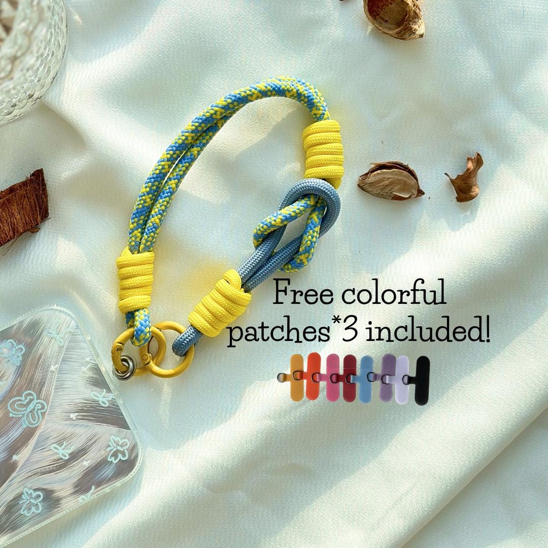NEW Handmade DuoTone Color-Block Rope Phone Wristlet in Yellow&Blue Blend-Vibrant, Universal fit phone strap.bag charm.Best festive gifts