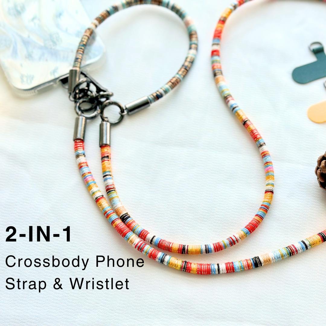 Cozy 2-in-1 Crossbody Phone Strap and Wristlet-Handmade, Durable, Adjustable,Retro Design in Blue&Pink,Perfect Christmas Gift for everyone