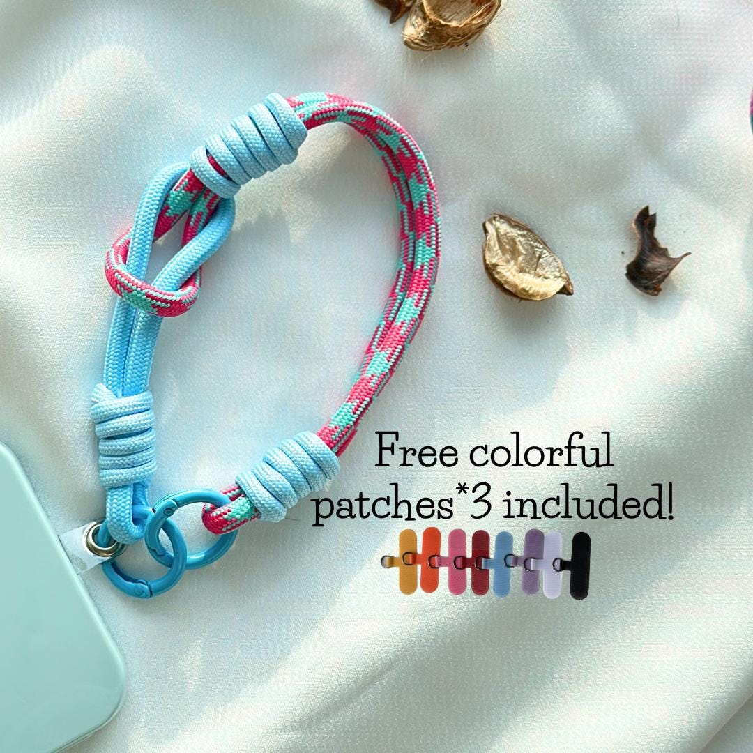 NEW Handmade DuoTone Color-Block Rope Phone Wristlet in Rose Blue Camo Blend-Vibrant, Universal fit phone strap.bag charm.Best festive gift.
