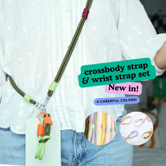 NEW Handmade Crossbody & Wrist Phone Strap Set | Dual-Strand Floral Lanyards | Hands-Free Travel Gift with Free secure Tabs (4 Colors)