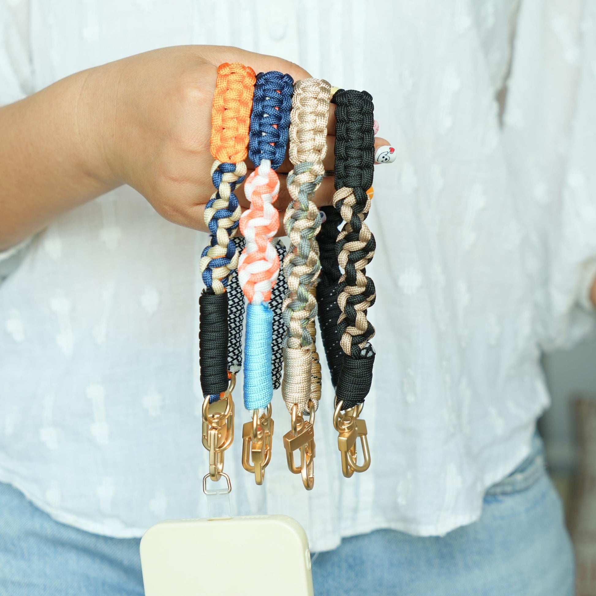 NEW Handmade braided phone Wristlet in 4 colors - Vibrant, Universal fit rope phone strap.bag charm.thoughtful festive gifts.