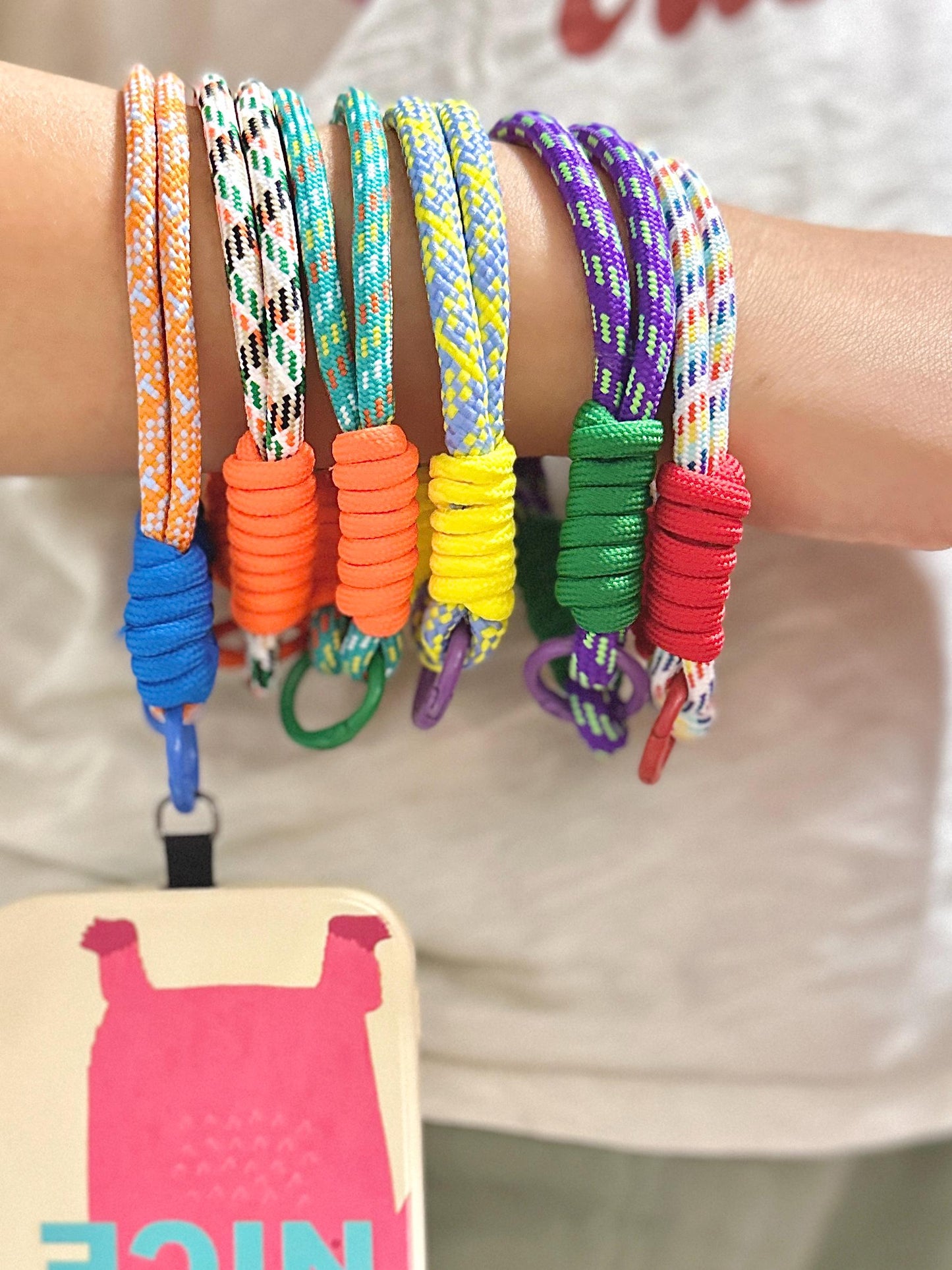 Handmade Rope Phone Wristlet in 20 colors-Vibrant, Universal fit phone strap.bag charm.thoughtful festive gifts.