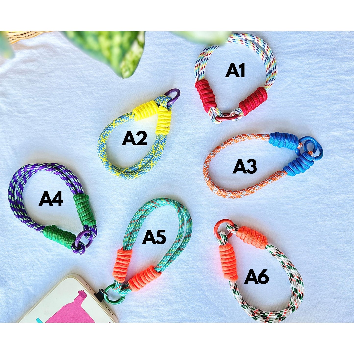 Handmade Rope Phone Wristlet in 20 colors-Vibrant, Universal fit phone strap.bag charm.thoughtful festive gifts.