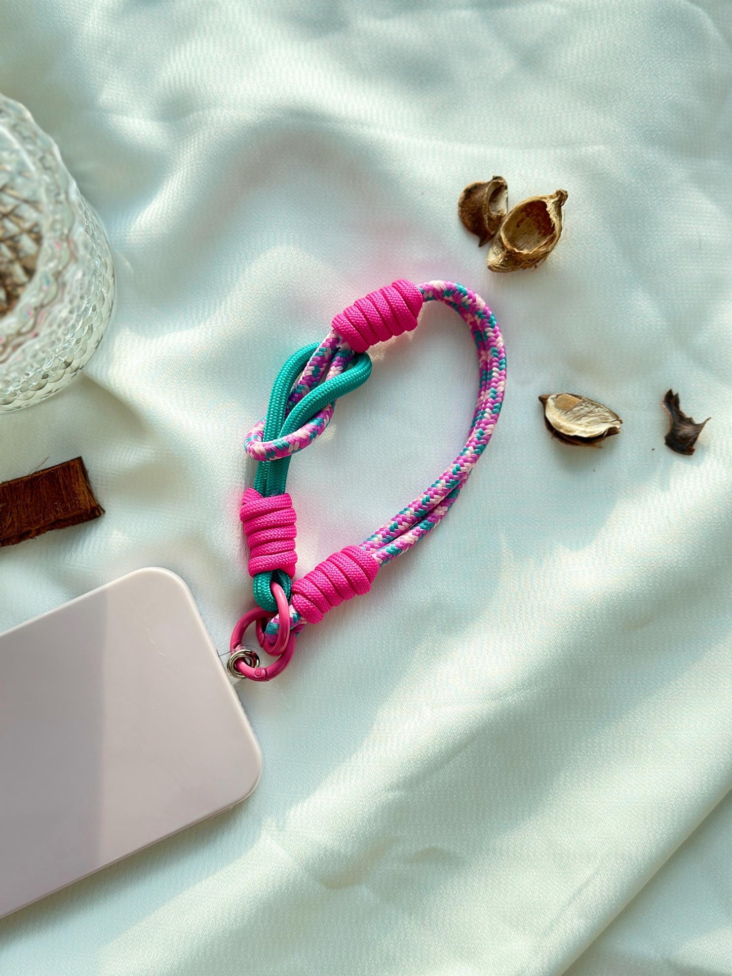 Handmade Rope Phone Wristlet in 20 colors-Vibrant, Universal fit phone strap.bag charm.thoughtful festive gifts.