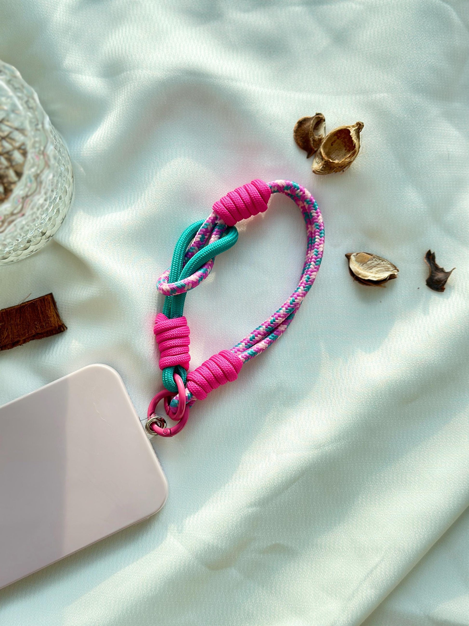 Handmade Rope Phone Wristlet in 20 colors-Vibrant, Universal fit phone strap.bag charm.thoughtful festive gifts.