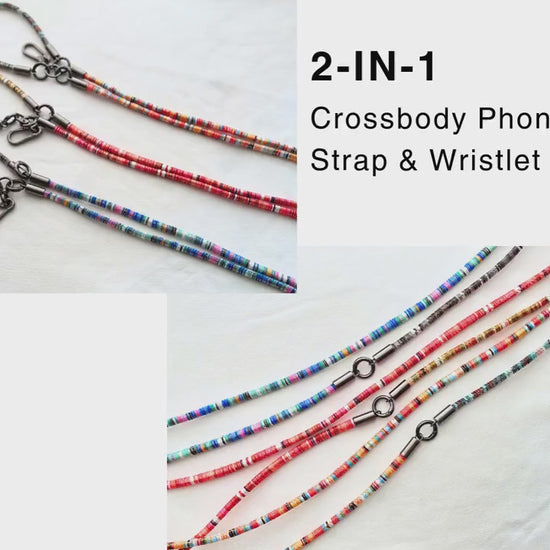 Cozy 2-in-1 Crossbody Phone Strap and Wristlet-Handmade, Durable, Adjustable,Retro Design in Blue&Pink,Perfect Christmas Gift for everyone