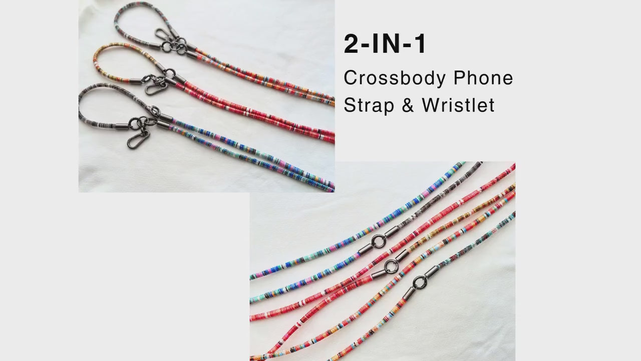 Cozy 2-in-1 Crossbody Phone Strap and Wristlet-Handmade, Durable, Adjustable,Retro Design in Blue&Pink,Perfect Christmas Gift for everyone