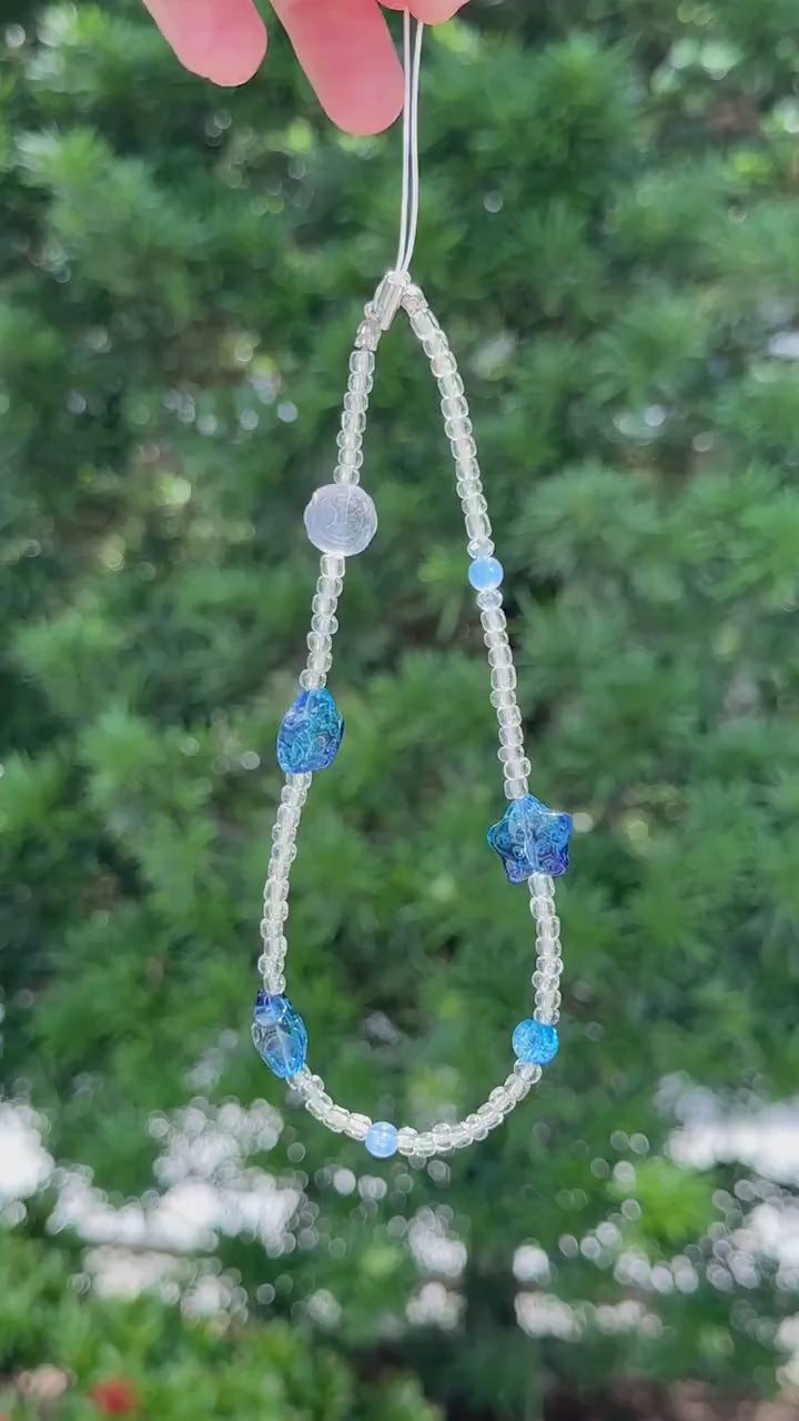 NEW Cute Beaded Phone Charm blue in 2 designs.Phone Strap.Phone Keychain.Phone Wrist Strap.Y2K charm wristlet.camera strap.Gift for friends.