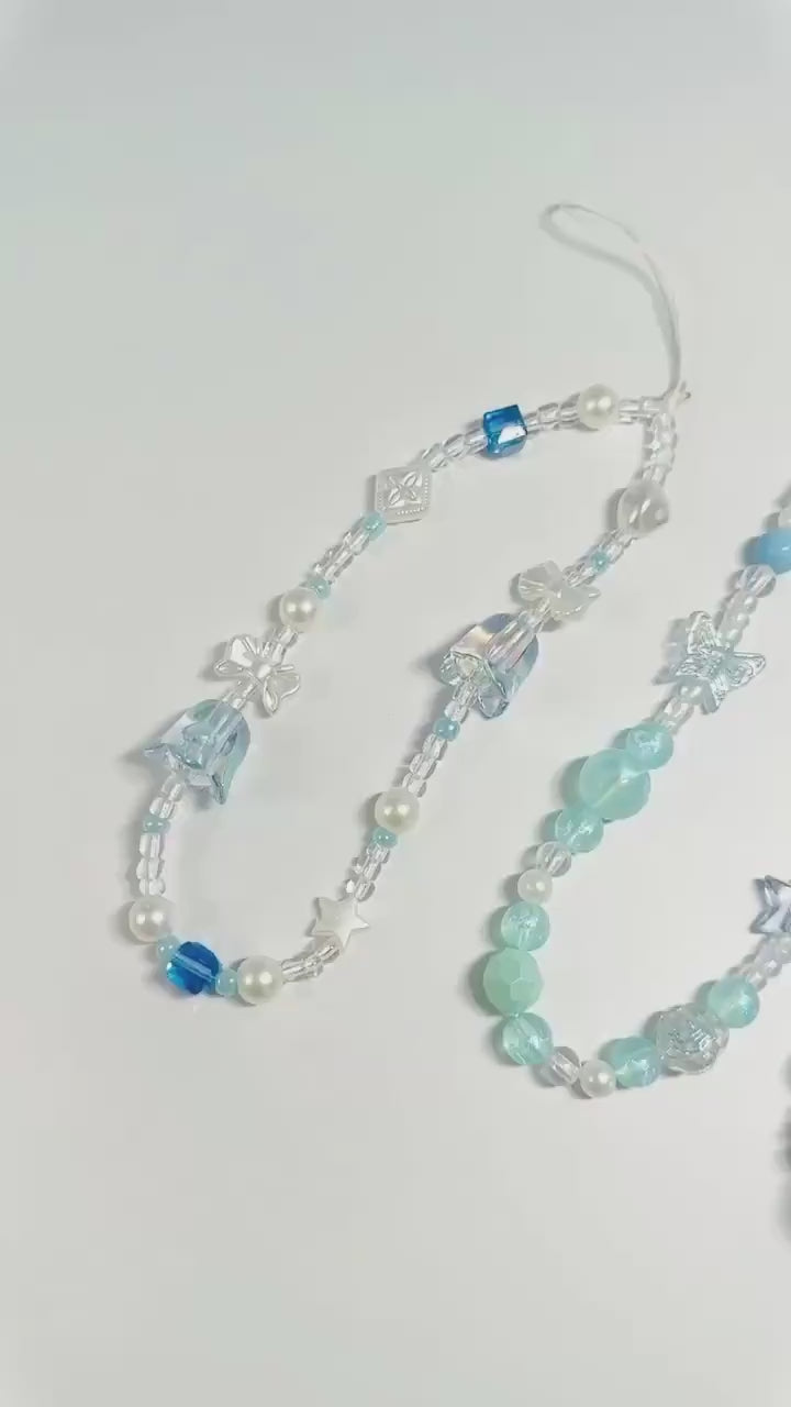 Cute Beaded Phone Charm Blue in many designs:bridesmaid gifts.Phone Keychain. Camera Charm.Wrist Strap.Y2K charm.Phone wristlet.Bag Strap.