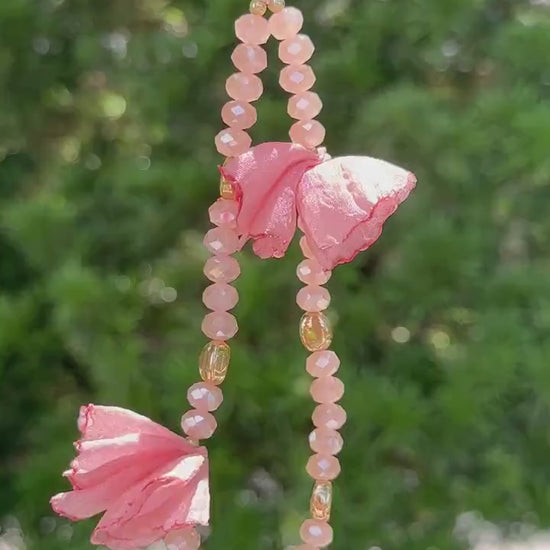 Enchanted Floral Bead Gemstone Wristlet.Phone Charm Pink.Phone Strap.MultiColor Fashion Accessory.Perfect Festive Gift for Tech&Nature Lover