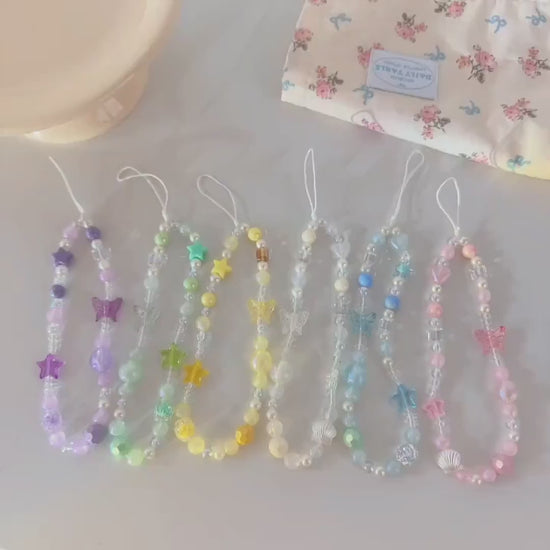 Cute Butterfly Beaded Phone Charm Blue.Star Beaded Phone Keychain.Phone String.Phone wristlet.Y2K charm.Camera Charm.Bag Charm.Gift for her