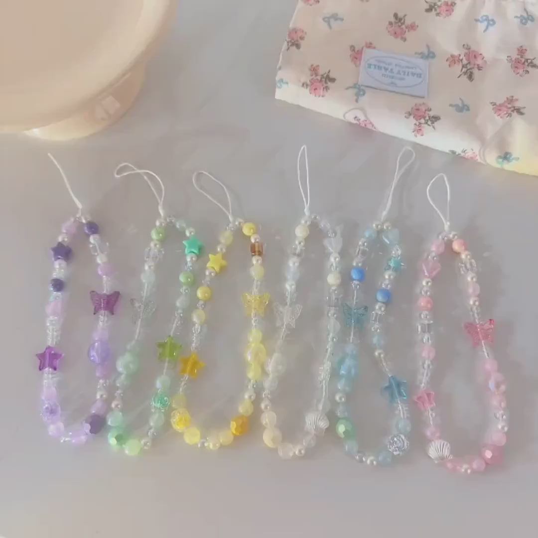 Cute Butterfly Beaded Phone Charm Blue.Star Beaded Phone Keychain.Phone String.Phone wristlet.Y2K charm.Camera Charm.Bag Charm.Gift for her